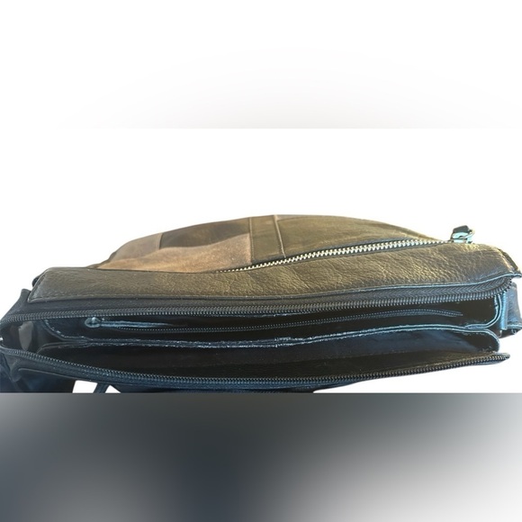 Patchwork Leather Crossbody Bag Purse Black Brown Shoulder Bag - Picture 6 of 10